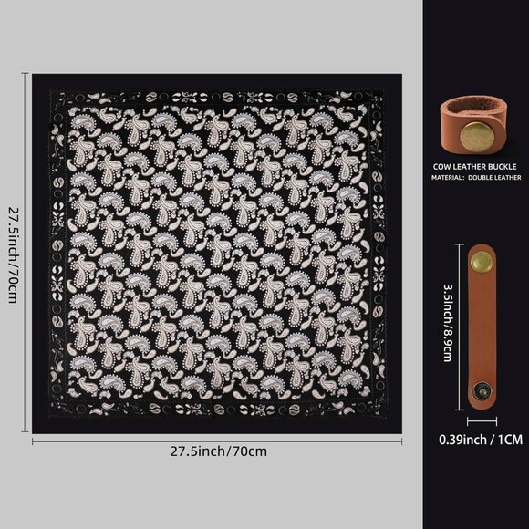 ⚡Men Black Sperry Necktie 27.5 Inches Cowboy Scarves Pocket Square Silk Bandanas - Picture 3 of 8